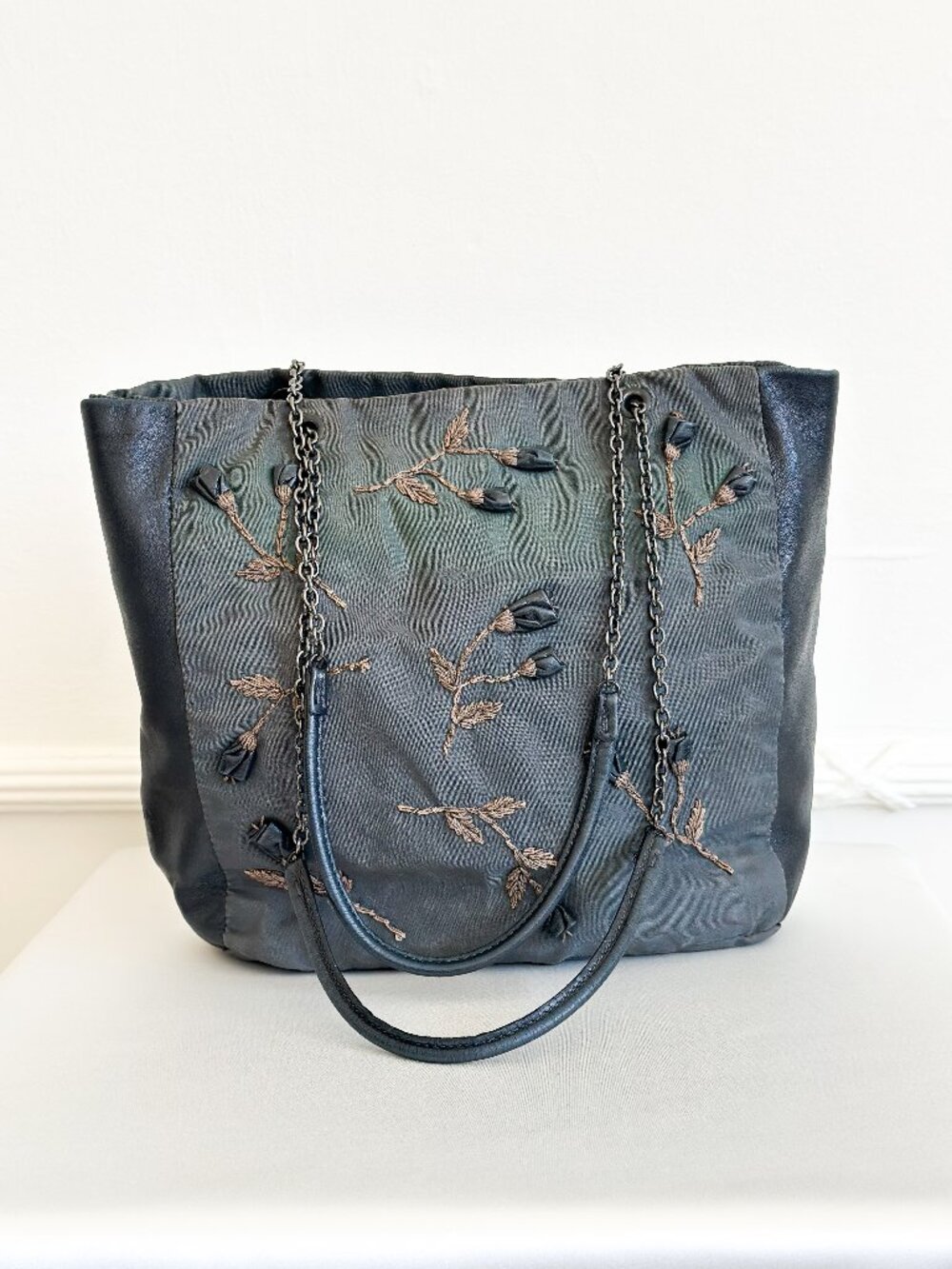 Prada Nylon Khaki Flower Embellished Bag